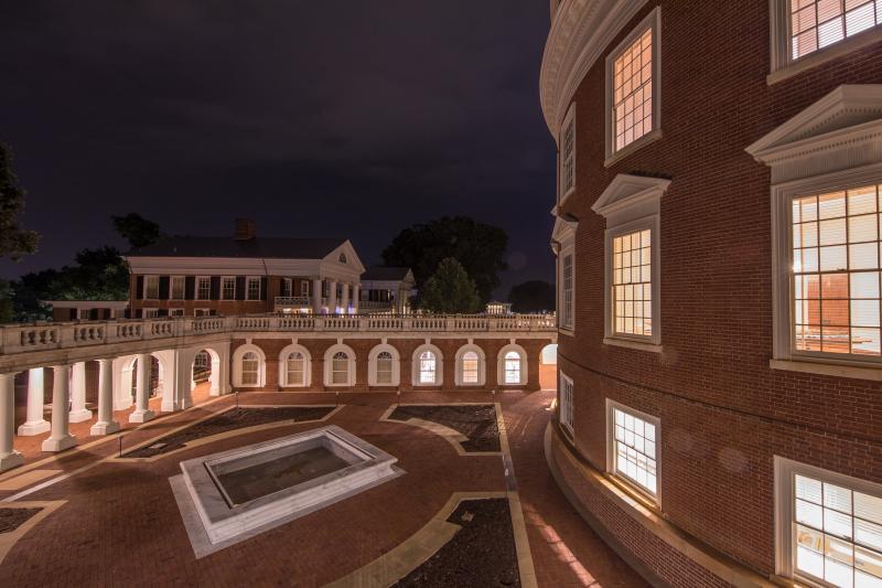 Evening photo of the Rotunda at the University of Virginia