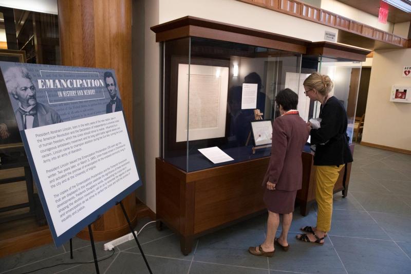 The exhibition of rare emancipation documents will be on display in the Harrison Institute and Small Special Collections Library’s first floor gallery through Oct. 22.