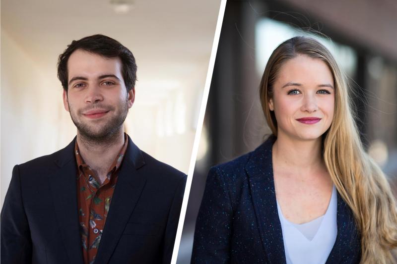 Abraham Axler will study social policy and political communication at the London School of Economics and Sarah Koch will take Oriental studies and refugee and forced migration studies at the University of Oxford with their Marshall Scholarships. 