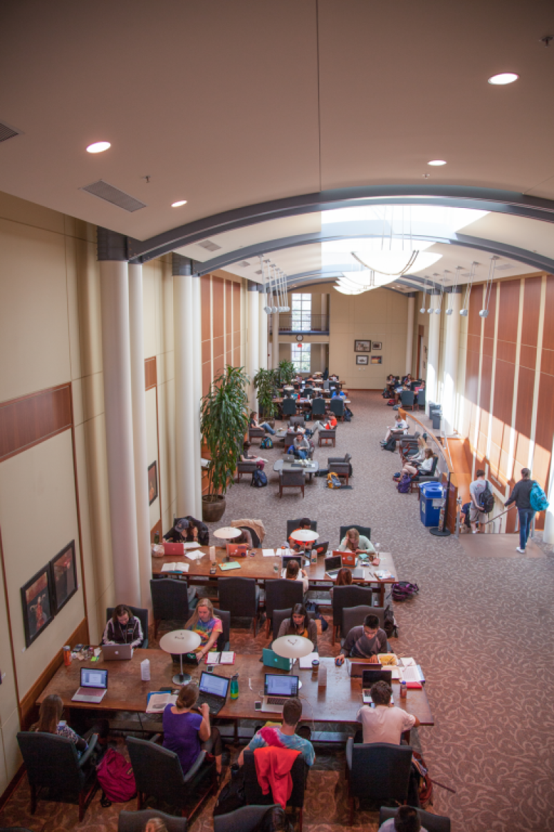 Students in the library at Clark Hall 