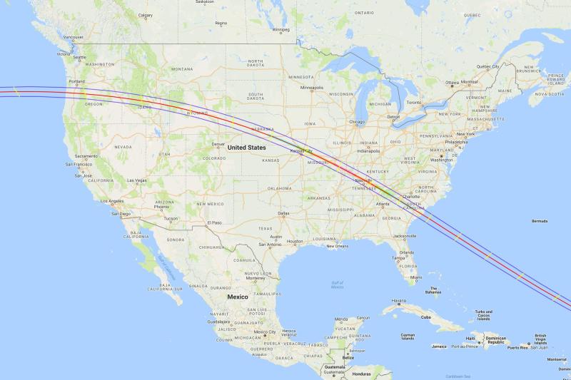 The path of the eclipse will cross 14 states, beginning in Oregon, and continuing off the coast of South Carolina. 