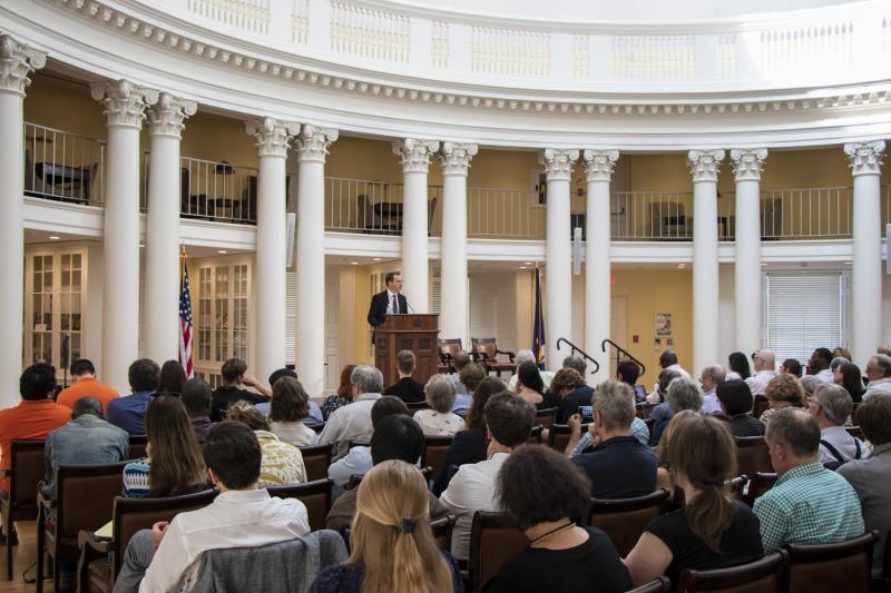 UVA Arts & Sciences Dean Ian Baucom, the former president of the sponsoring Consortium of Humanities Centers and Institutes, welcomes conference participants Thursday in the Rotunda’s Dome Room. 