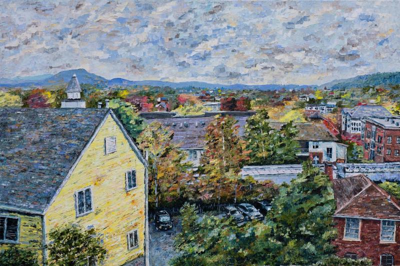 “Autumn View on Chancellor Street.” Davis’ take: “This painting captures my University experience beyond the University – my community and my cityscape.”