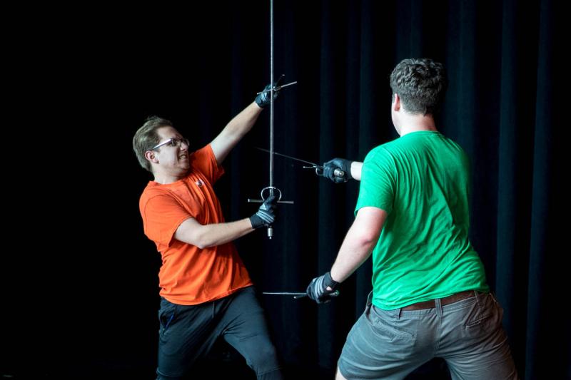 Daniel Kinsley, left, and Wes Orton staged a fight scene from “The Three Musketeers.”