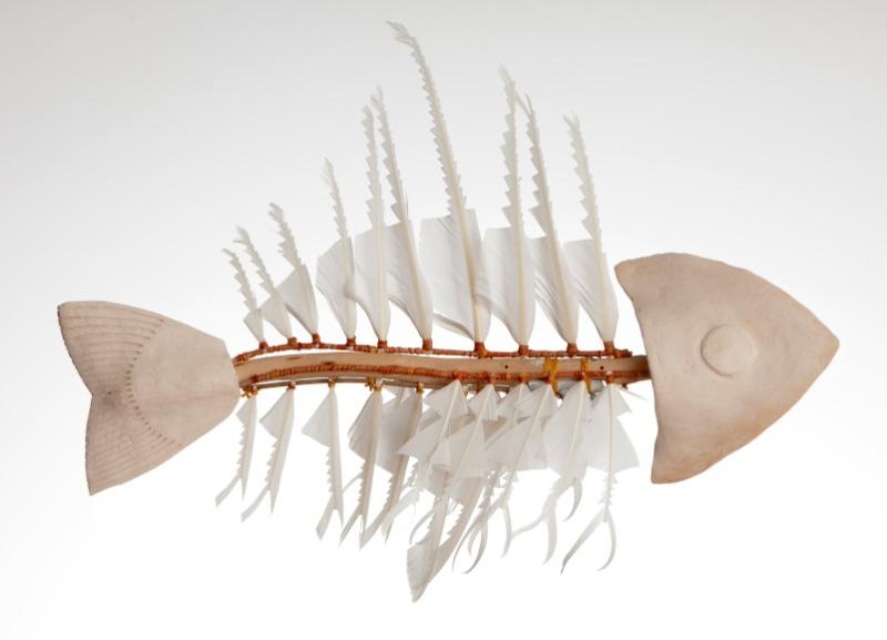 Ricardo Idagi, Barramoney (Til Next Week), 2012, earthenware, feathers, wood, raffia.