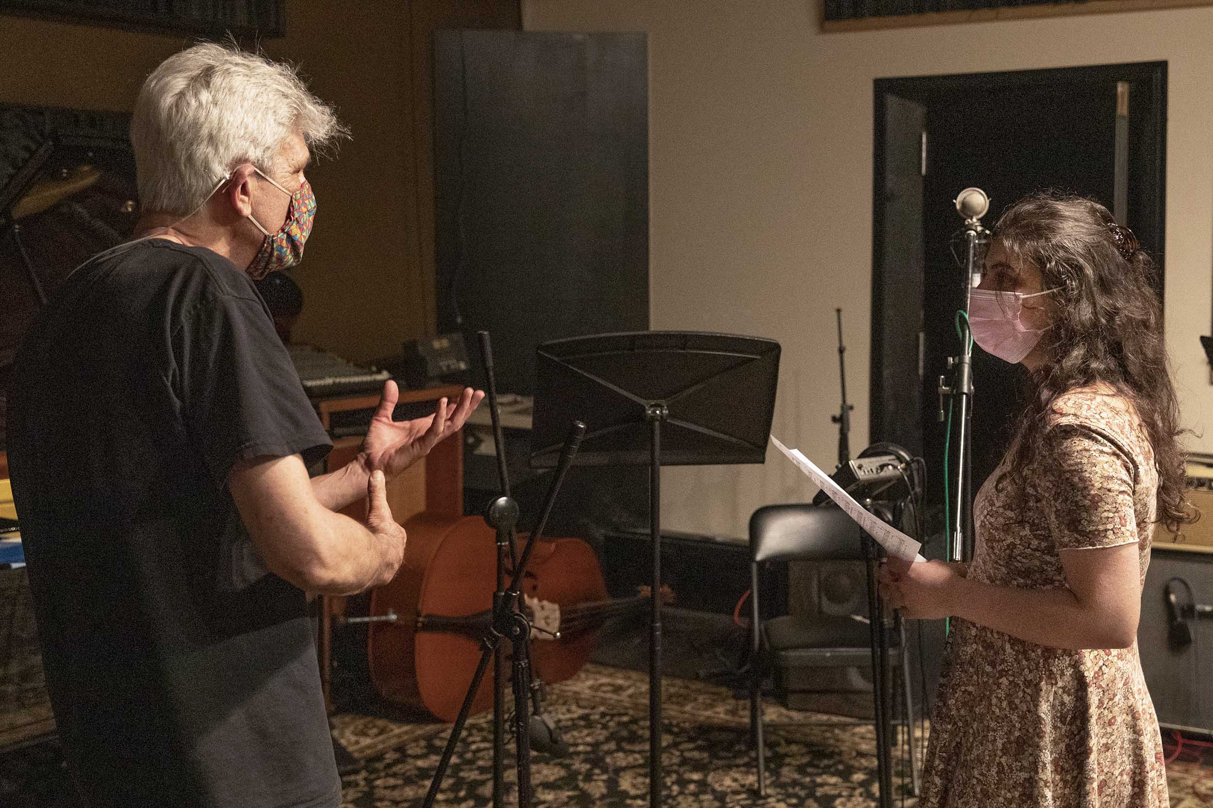 D’earth confers with singer Tina Hashemi during a session in the studio.