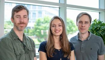 John Campbell, a molecular neuroscientist and biology professor with the College and Graduate School of Arts & Sciences (left), doctoral candidate Tatiana Coverdell (center) and Stephen Abbott, a pharmacology professor with UVA’s School of Medicine (right), have discovered a neural pathway from the brain to the esophagus that opens a new avenue of approach to the treatment of esophageal motility disorders.