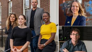 A group portrait of four professors, and two invididual portraits of two other A&S faculty members.