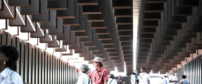 The Charlottesville Civil Rights Tour visits the National Memorial for Peace and Justice in Montgomery, Alabama, the first memorial in the United States dedicated to the legacy of enslaved Black people, lynching victims and African Americans harmed by racial segregation. Photo credit: Eze Amos