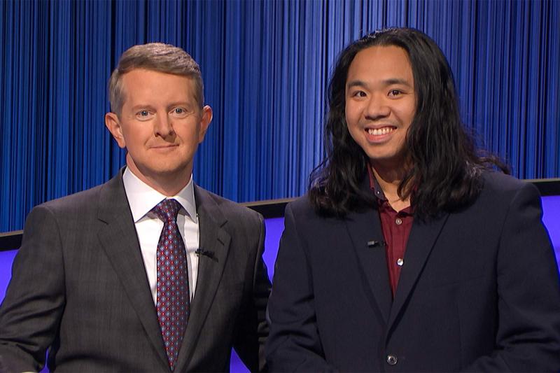 Lloyd Sy, with “Jeopardy!” host Ken Jennings, first met the quiz show king as a high school freshman competing at a national quiz championship. The two bonded over their mutual love of the Seattle Seahawks. (Photo contributed by “Jeopardy!”)