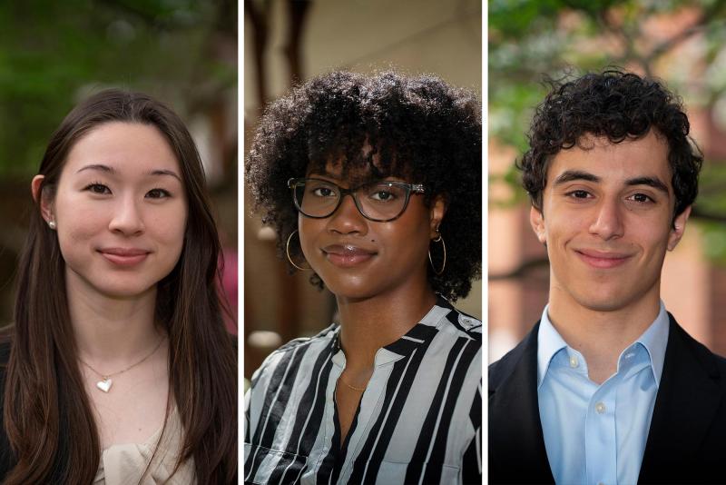 The Goldwater Scholarship was designed to foster and encourage students to pursue research careers in natural sciences, engineering and mathematics. UVA’s 2023 winners are, from left, Isabella Dressel, Dawn Ford and Deniz Guney Olgun.