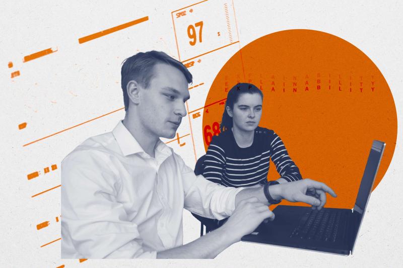 Zachery Boner and Louisa Edwards worked on an AI project that could help reduce the leading cause of death in hospitals. (Illustration by Emily Faith Morgan, University Communications)