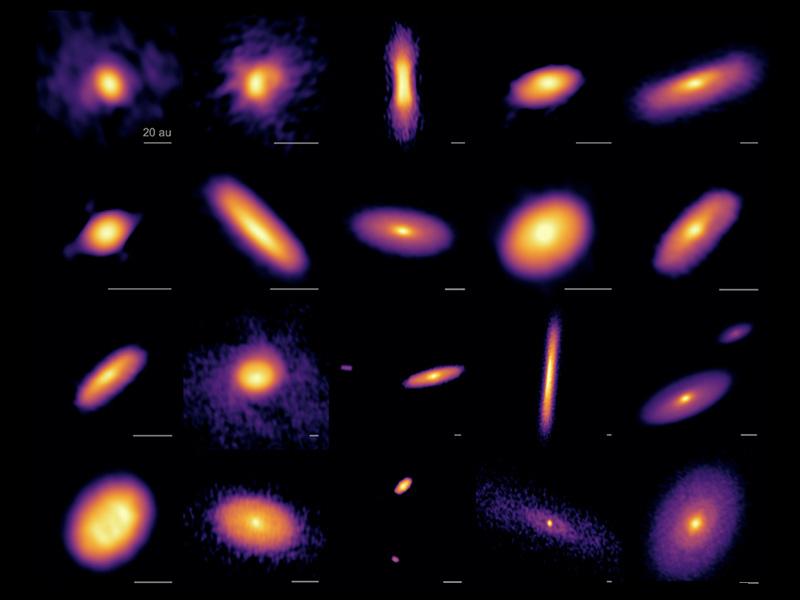 Images of disks around 19 protostars, including 4 binary systems observed with the Atacama Large Millimeter/submillimeter Array (ALMA), an international astronomy facility in Chile.