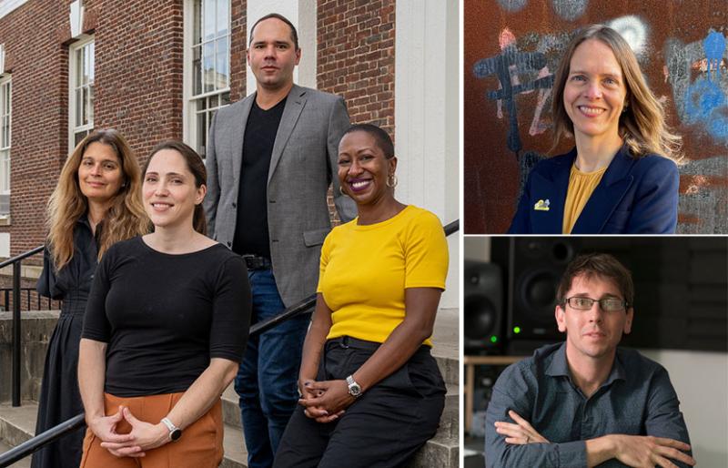 A group portrait of four professors, and two invididual portraits of two other A&S faculty members.