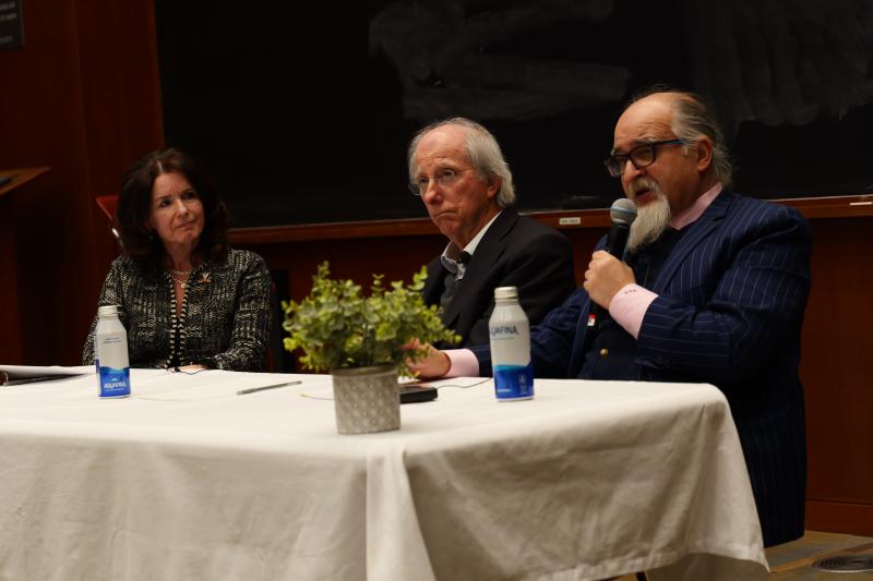 Left to right: A&S Dean Christa Acampora and former U.S. ambassador Dennis Ross listen to Ghaith al-Omari, former executive director of the American Task Force on Palestine, speak.