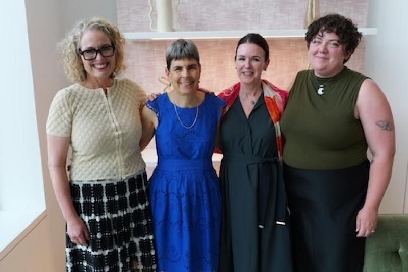 Portrait photo, from L to R, of Associate Deans Sarah Betzer and Laura Galloway, A&S Dean Christa Acampora, and Sr. Administrative Assistant Andie Weaver.
