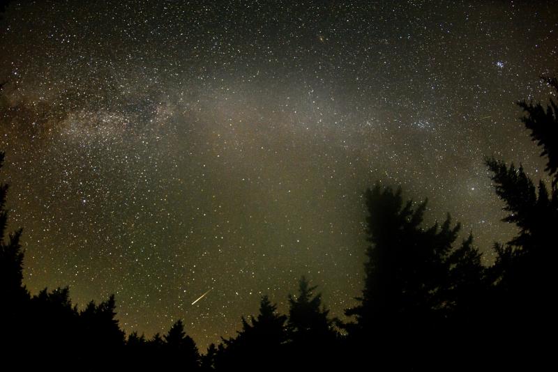 In this 30 second exposure, a meteor streaks across the sky during the annual Perseid meteor shower Friday, August 12, 2016 in Spruce Knob, West Virginia.