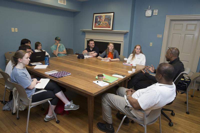 Caryl Phillips, Author, Scholar and Distinguished Kapnick Writer-in-Residence leading a master class in UVA's Creative Writing Program