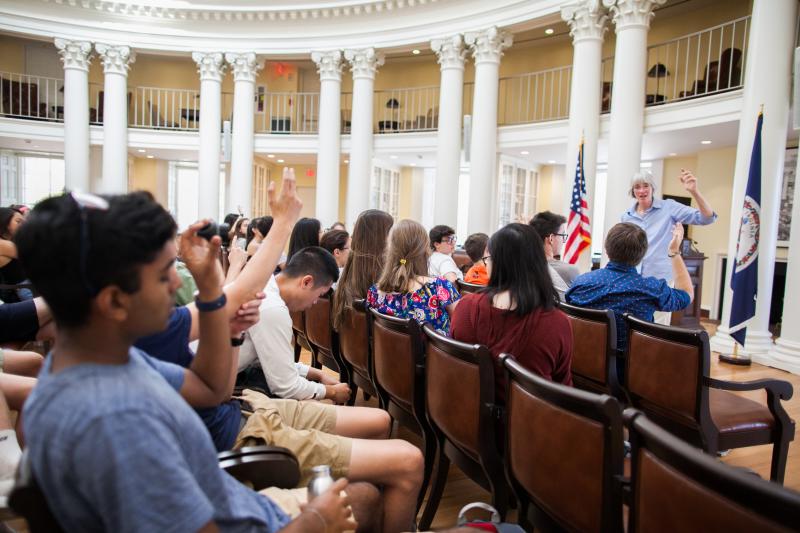 Professor Deborah Roach teaching in the Dome Room of the Rotunda