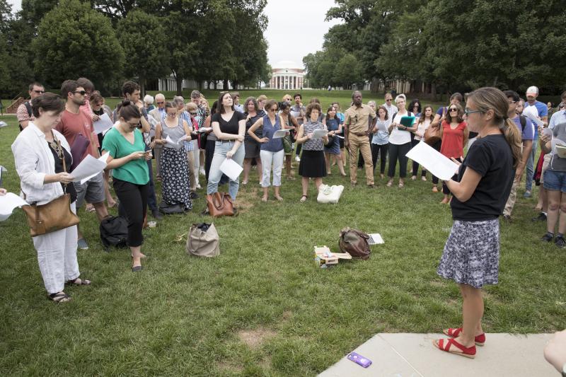 Almost 100 professors and graduate teaching instructors met near the statue of Homer to share insights about talking with their students about the weekend’s events on the first days of classes.