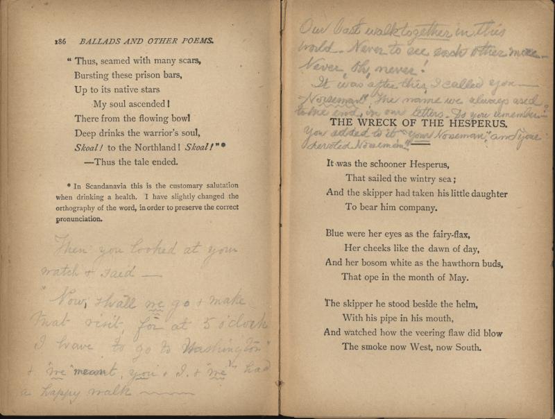 Jane Chapman Slaughter wrote notes about her lost love in the margins of a copy of Longfellow’s poems that the couple once read together.