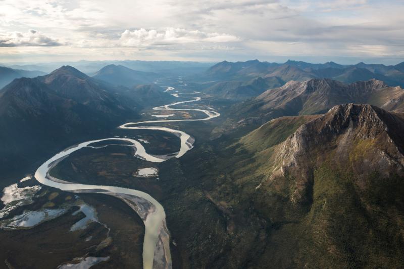 The treeless slopes of the Arctic Divide near the Nunamuit village of Anaktuvuk Pass in the Gates of the Arctic National Park and Preserve.