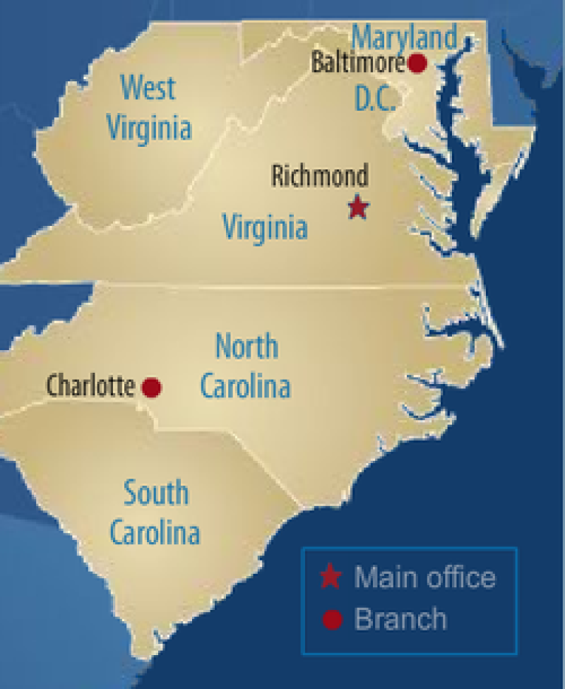 Federal Reserve Bank of Richmond Area Map 