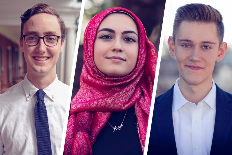 From left: 2016 graduate Porter Nenon and fourth-year students Attiya Latif and Jack Chellman will study in the United Kingdom.