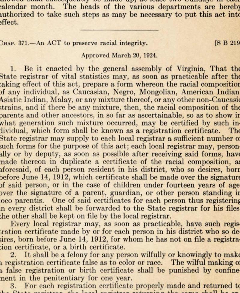 Virginia’s Racial Integrity Act of 1924 essentially wrote Native Americans out of existence.