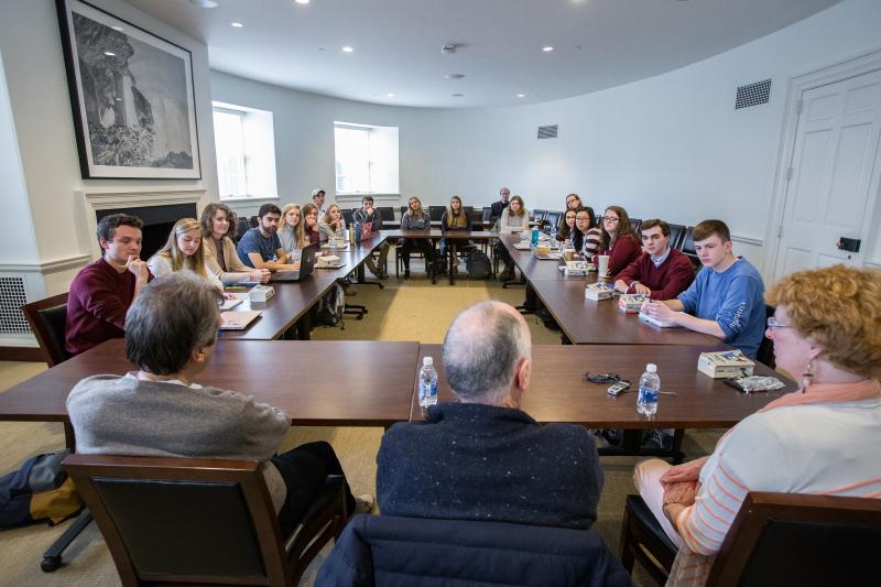 Alain Boublil, Marva Barnett and Claude-Michel Schönberg with Prof. Barnett's University Seminar class.
