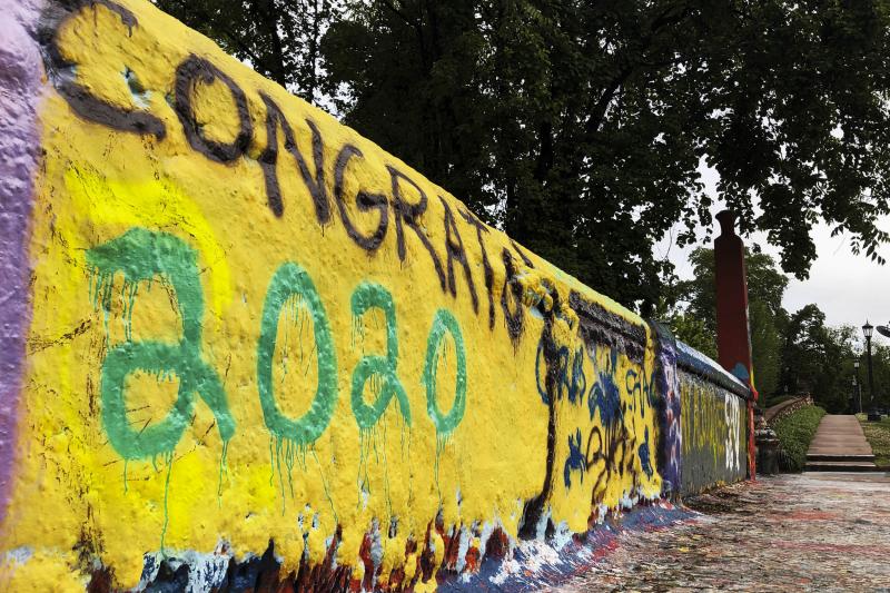 A message to the Class of 2020 painted on Beta Bridge.