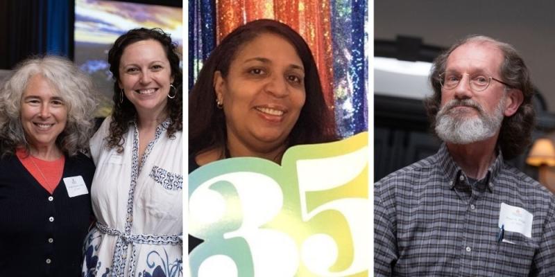 A triptych photo of A&S employees celebrating milestone anniversaries of UVA service.